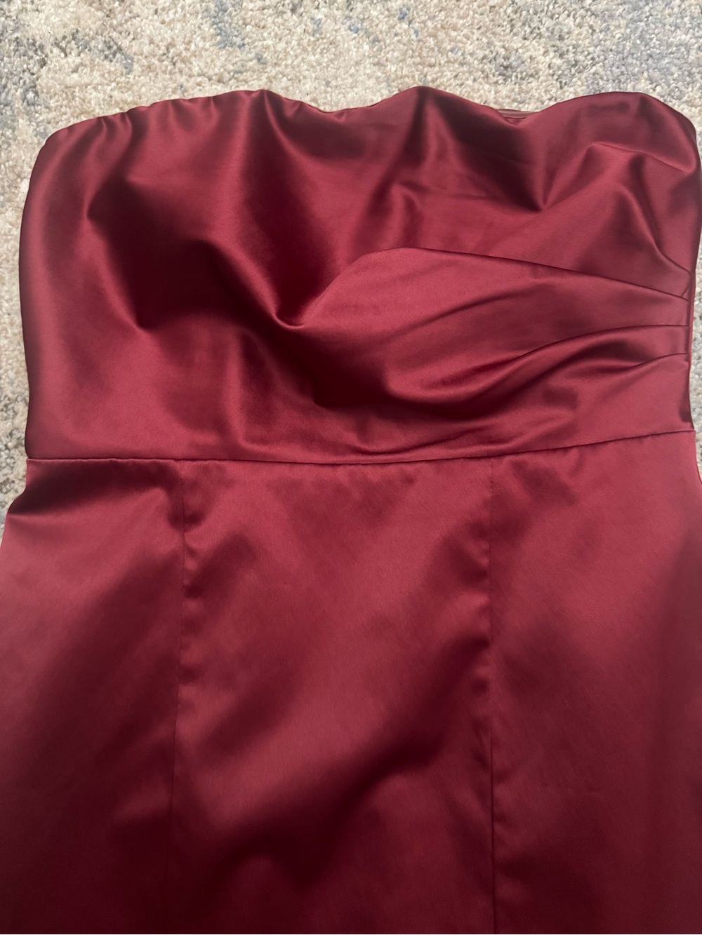 The Limited Strapless Satin Dress in Wine Red